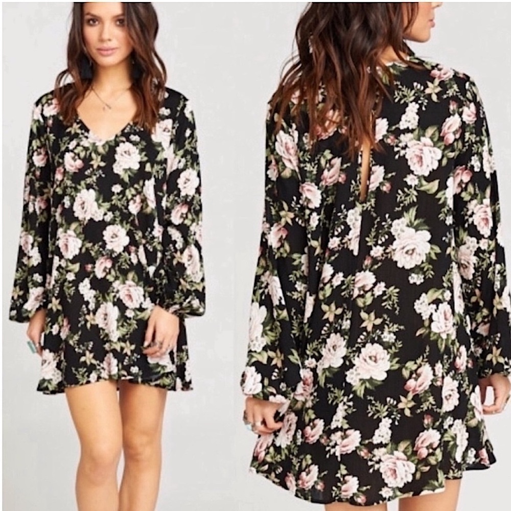 Mumu Black Multi Prairie‎ Meadows Donnie Mini Floral Dress XS Boho Cottagecore